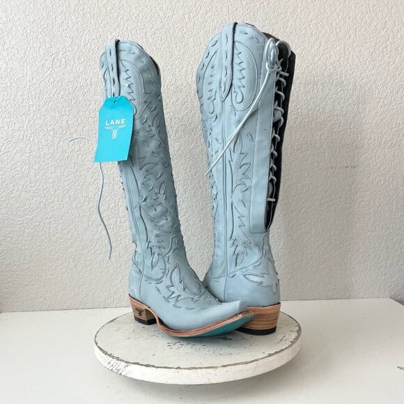 Lane Reverie Womens Cowboy Boots 6.5 Blue Suede Cowgirl Western Knee High Tall - Picture 1 of 13